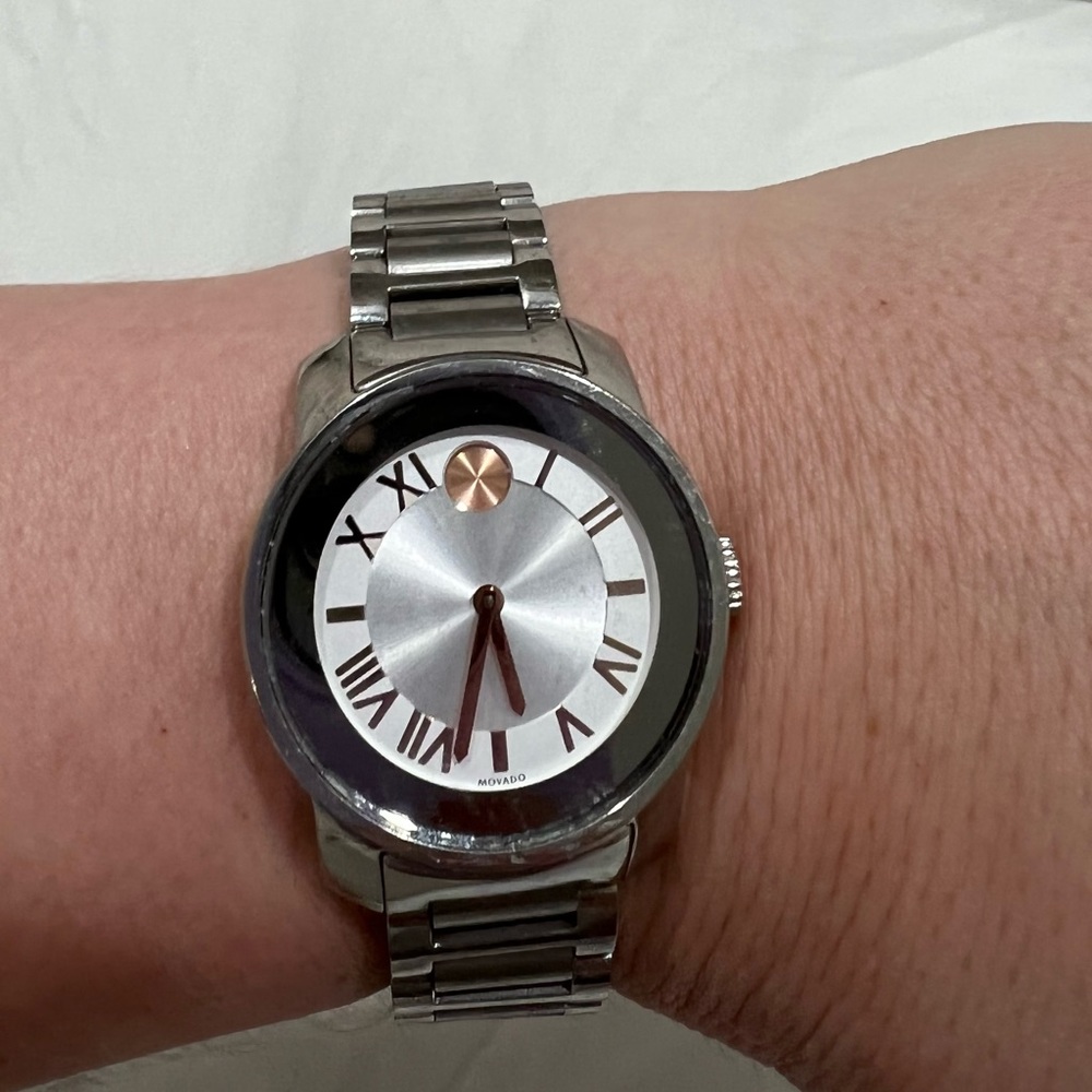 Womens movado bold watch rose gold and silver